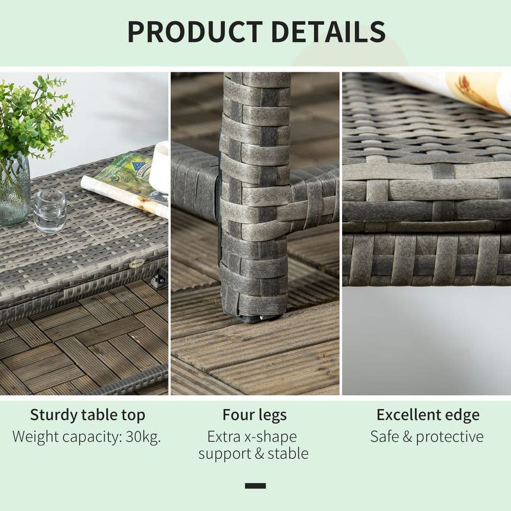 image-Outdoor Coffee Table w/ Plastic Board Under the Full Woven Table Top, Grey