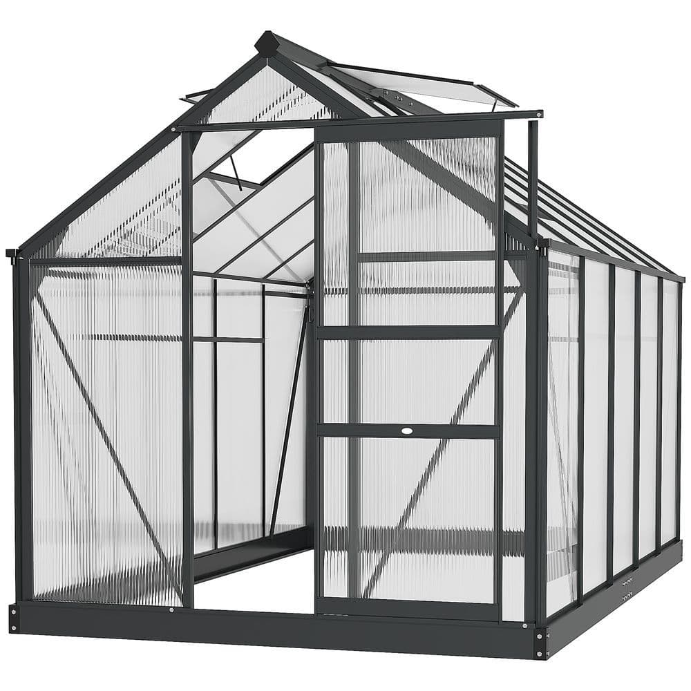 image-Polycarbonate Walk-In Garden Greenhouse Aluminium Frame w/ Slide Door 6 x 10ft