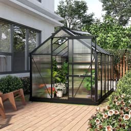 image-Polycarbonate Walk-In Garden Greenhouse Aluminium Frame w/ Slide Door 6 x 10ft