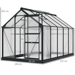 image-Polycarbonate Walk-In Garden Greenhouse Aluminium Frame w/ Slide Door 6 x 10ft