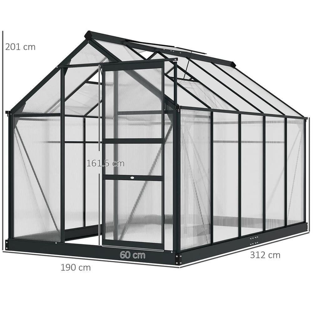 image-Polycarbonate Walk-In Garden Greenhouse Aluminium Frame w/ Slide Door 6 x 10ft