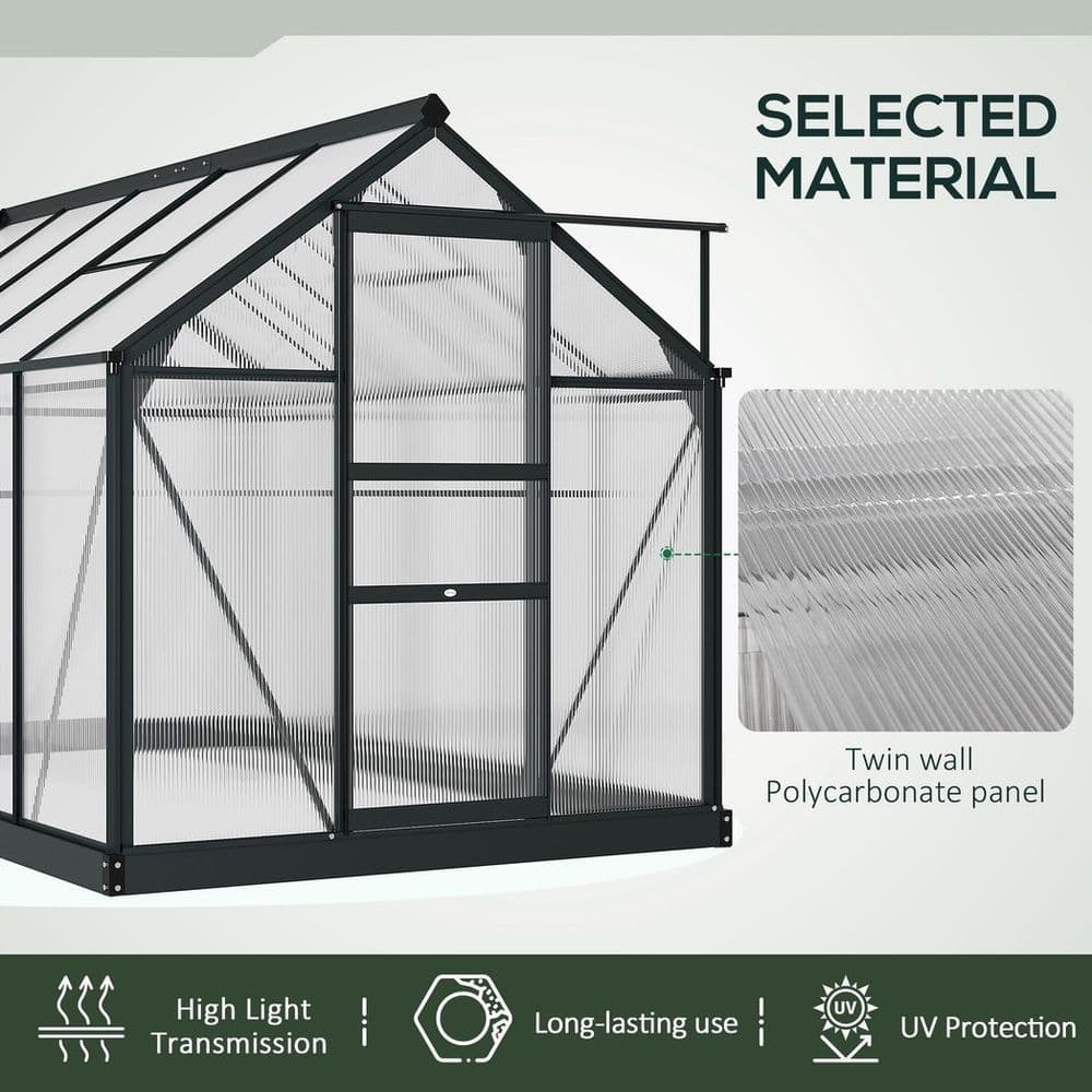 image-Polycarbonate Walk-In Garden Greenhouse Aluminium Frame w/ Slide Door 6 x 10ft