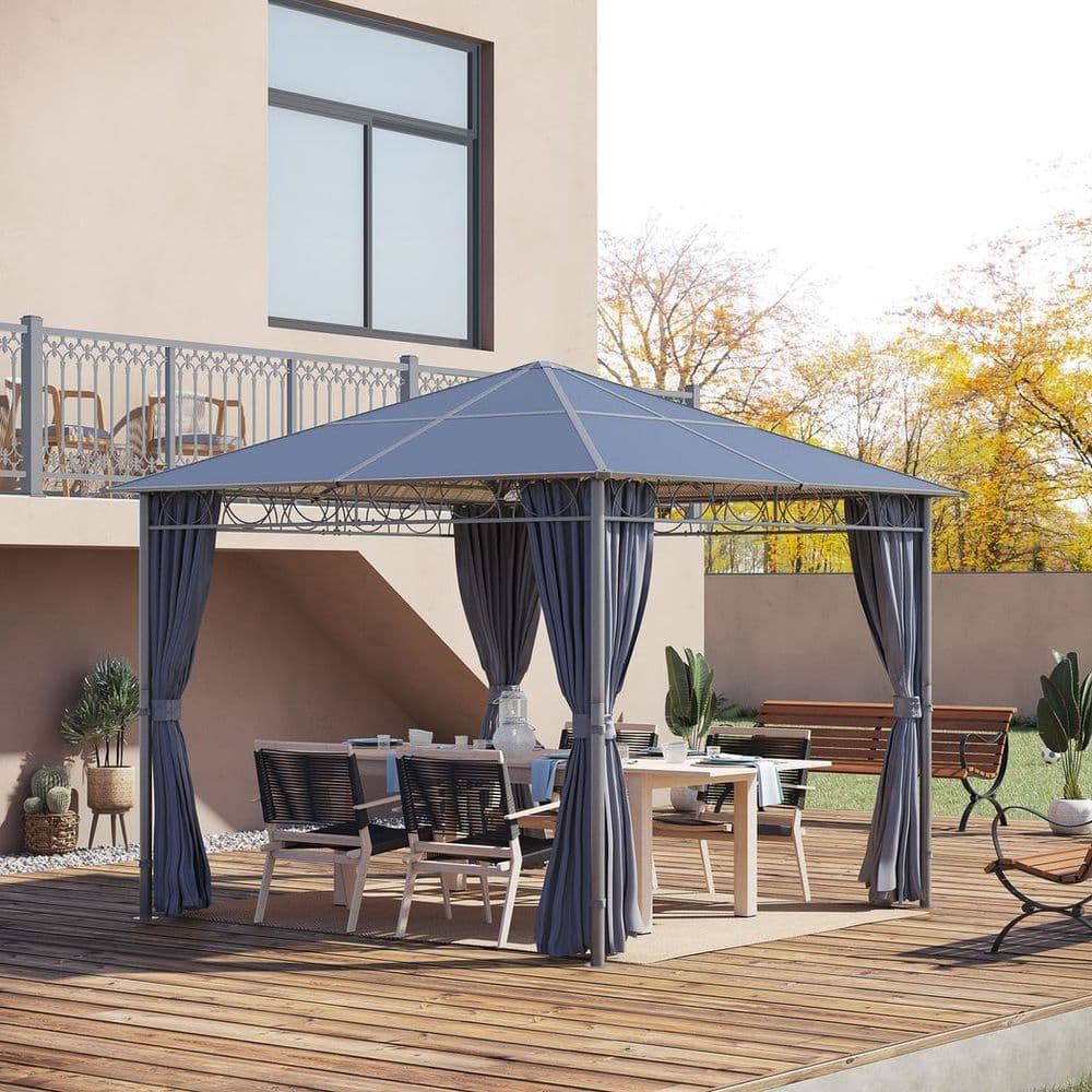 image-3 x 3(m) Hardtop Gazebo for Garden Party with Polycarbonate and Roof Curtains