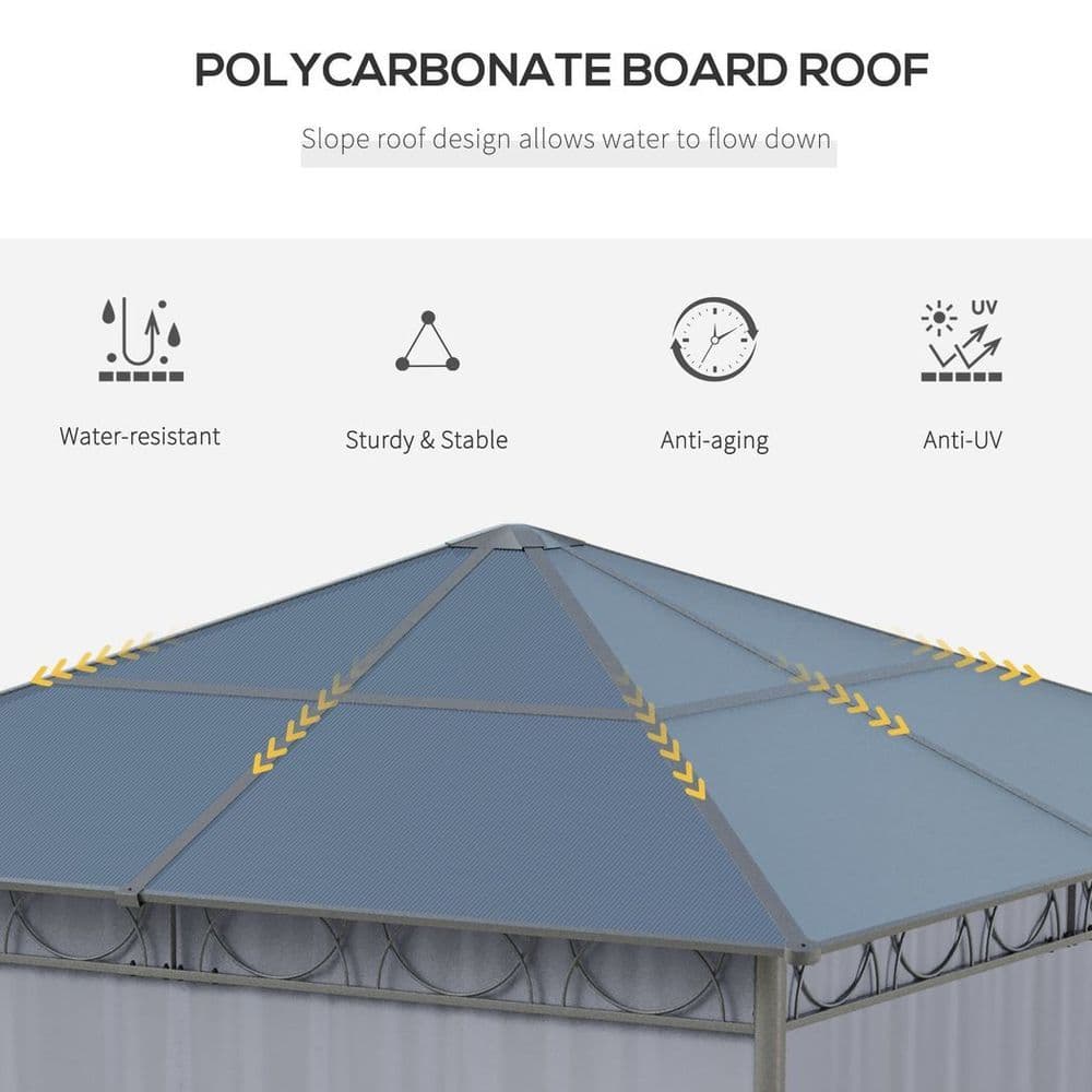 image-3 x 3(m) Hardtop Gazebo for Garden Party with Polycarbonate and Roof Curtains