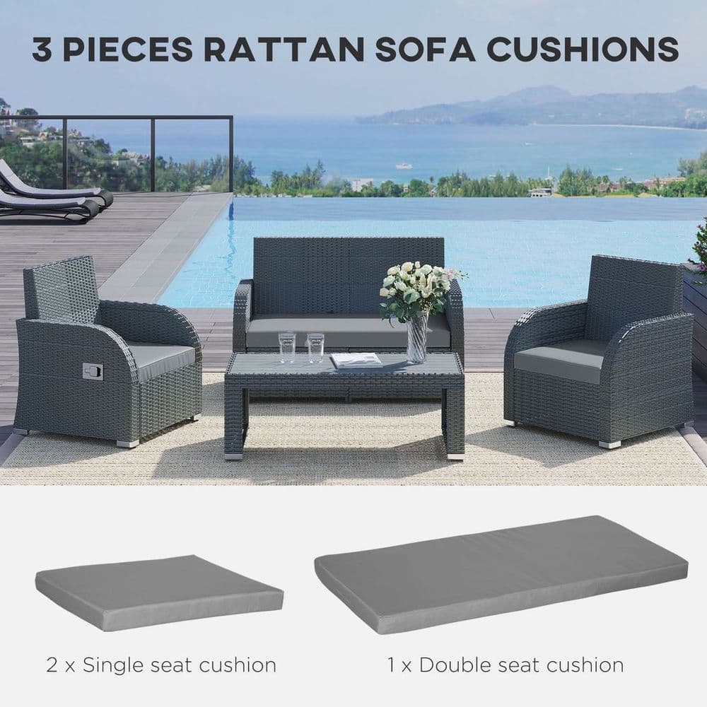 image-3 Piece Outdoor Cushion Pad Set for Garden Furniture Cushions, Dark Grey