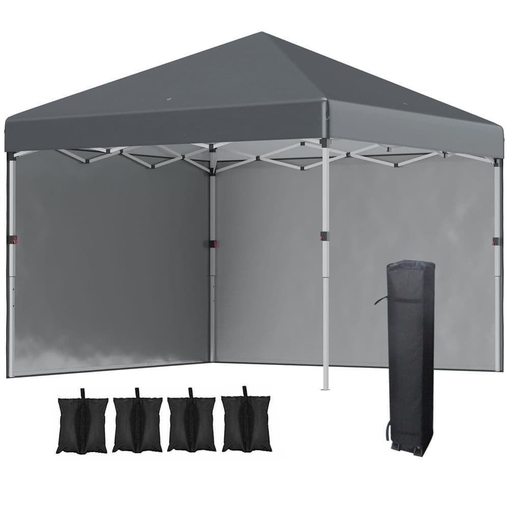 image-3 x 3 (M) Pop Up Gazebo Event Shelter with 2 Sidewalls, Weight Bags, Dark Grey