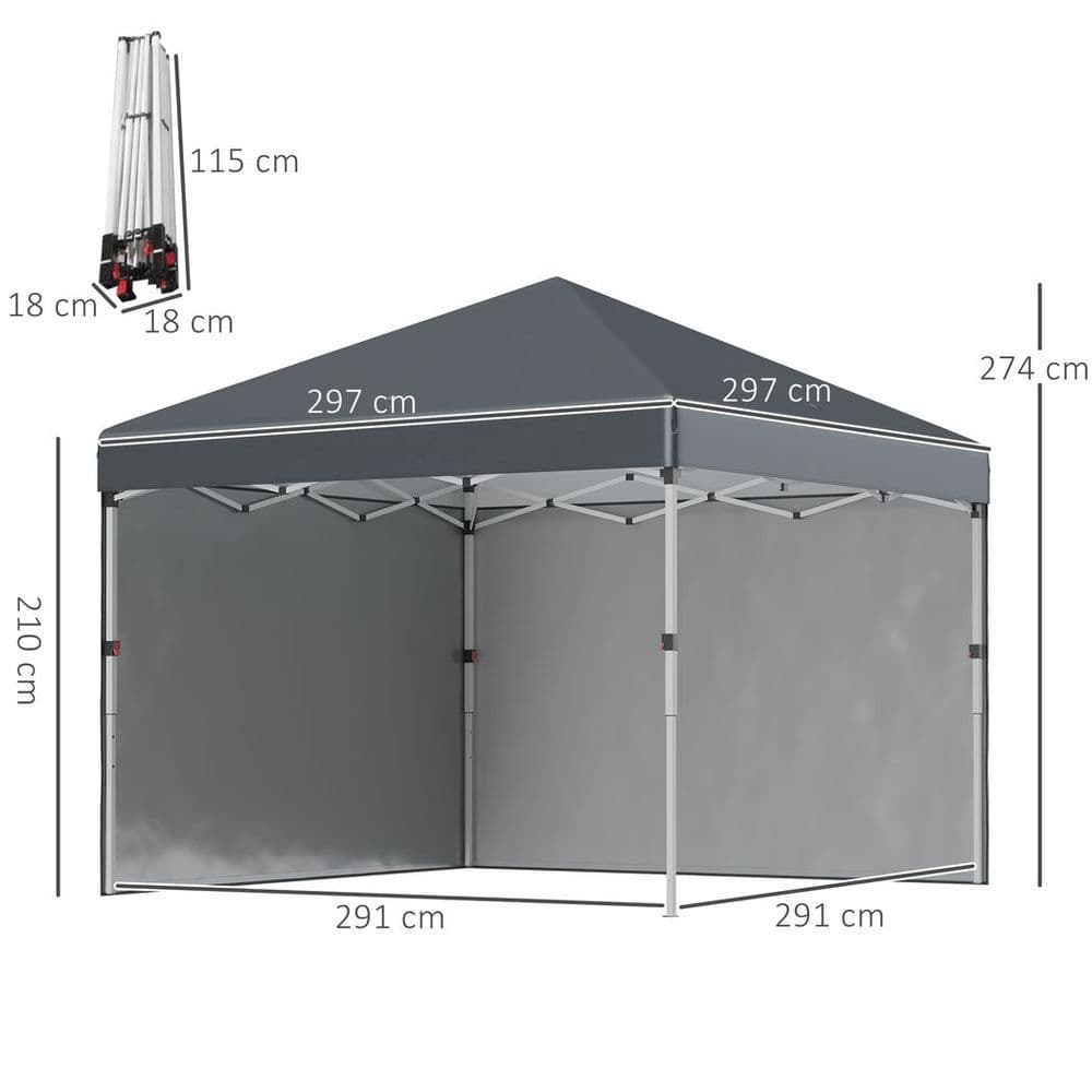 image-3 x 3 (M) Pop Up Gazebo Event Shelter with 2 Sidewalls, Weight Bags, Dark Grey