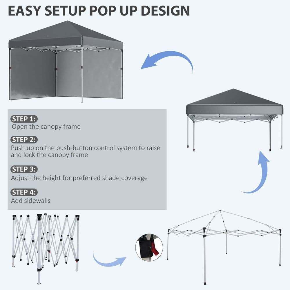 image-3 x 3 (M) Pop Up Gazebo Event Shelter with 2 Sidewalls, Weight Bags, Dark Grey