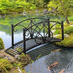 image-Decorative Garden Bridge Classic Footbridge w/ Safety Rails for Creek Stream
