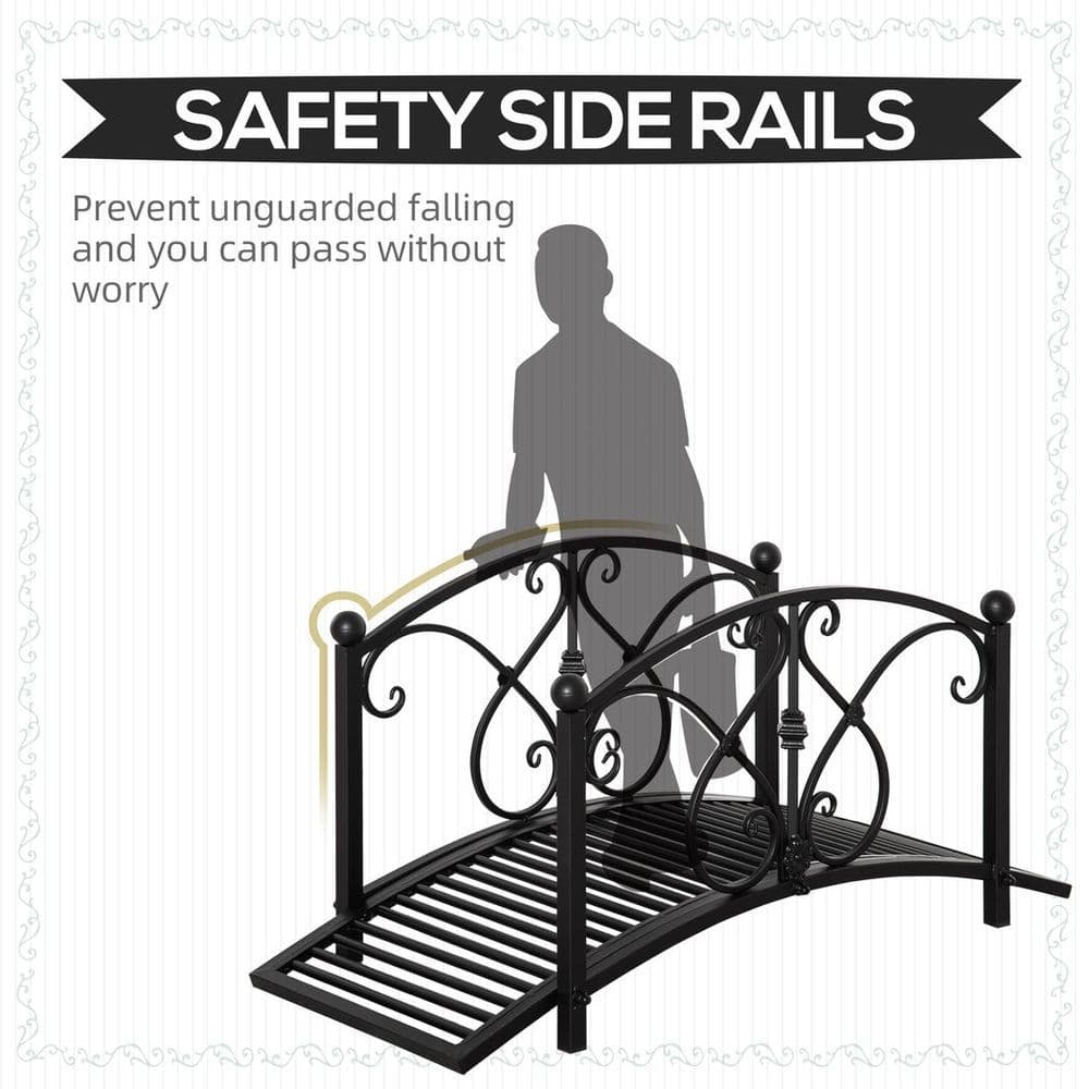 image-Decorative Garden Bridge Classic Footbridge w/ Safety Rails for Creek Stream