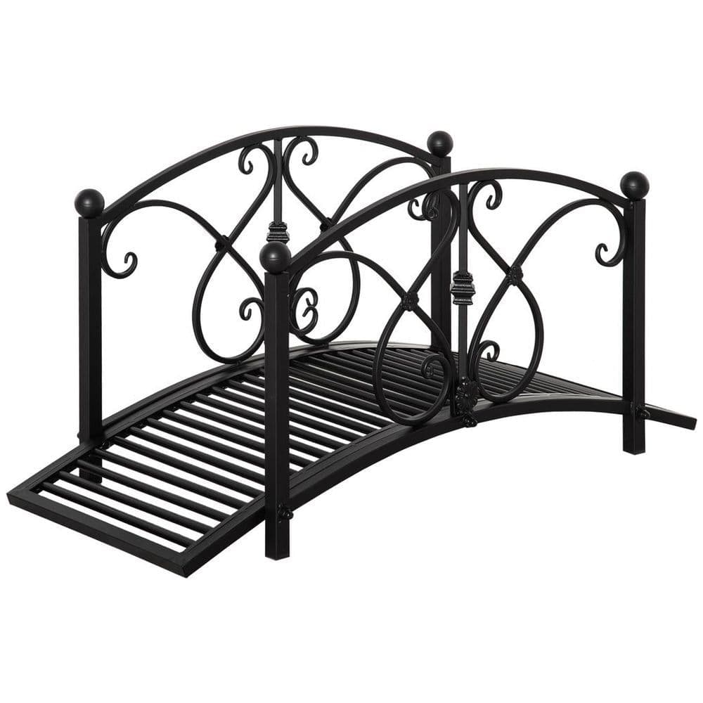 image-Decorative Garden Bridge Classic Footbridge w/ Safety Rails for Creek Stream