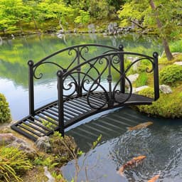 image-Decorative Garden Bridge Classic Footbridge w/ Safety Rails for Creek Stream