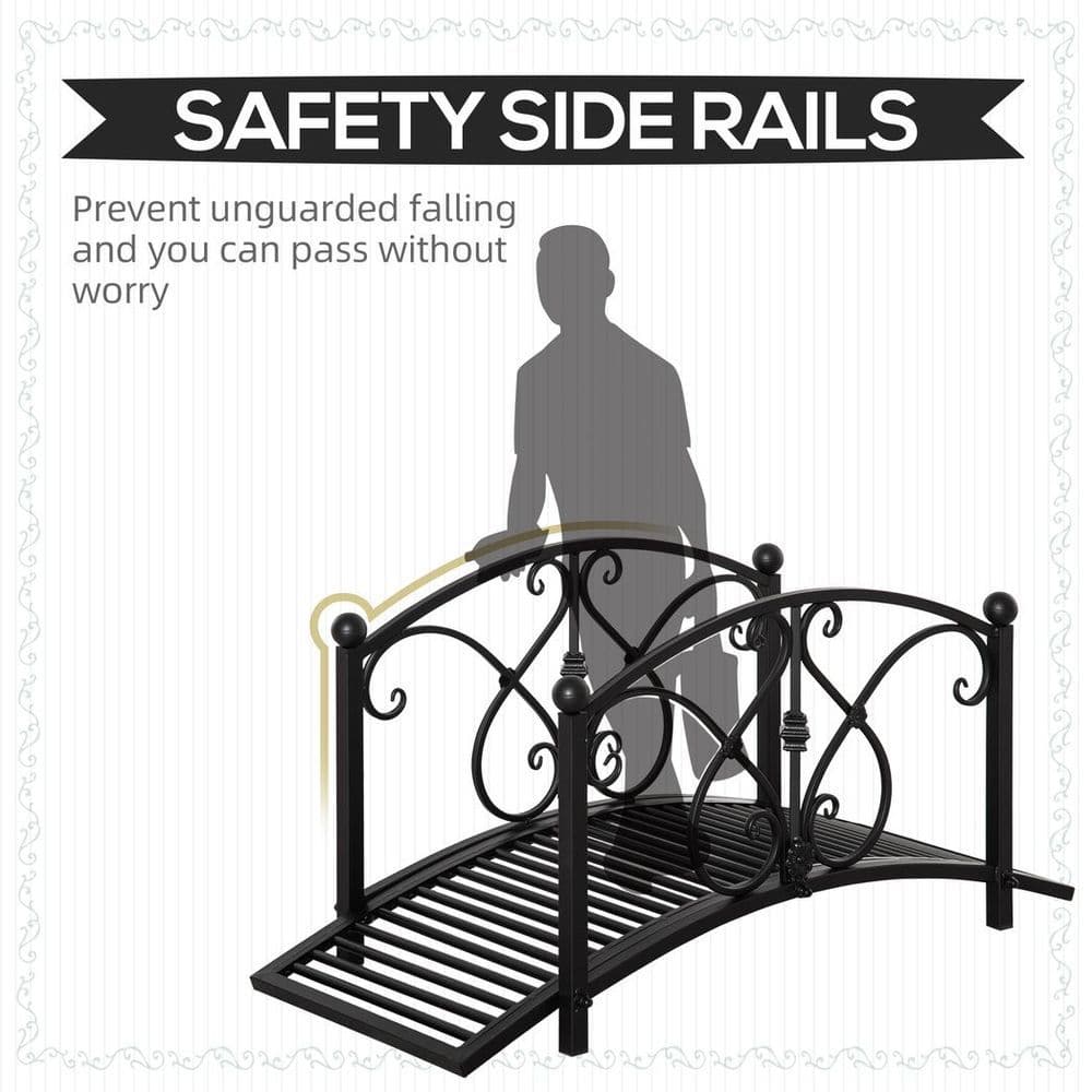 image-Decorative Garden Bridge Classic Footbridge w/ Safety Rails for Creek Stream