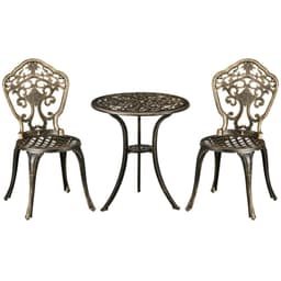image-3 Piece Cast Aluminium Garden Bistro Set with Parasol Hole for Balcony, Patio