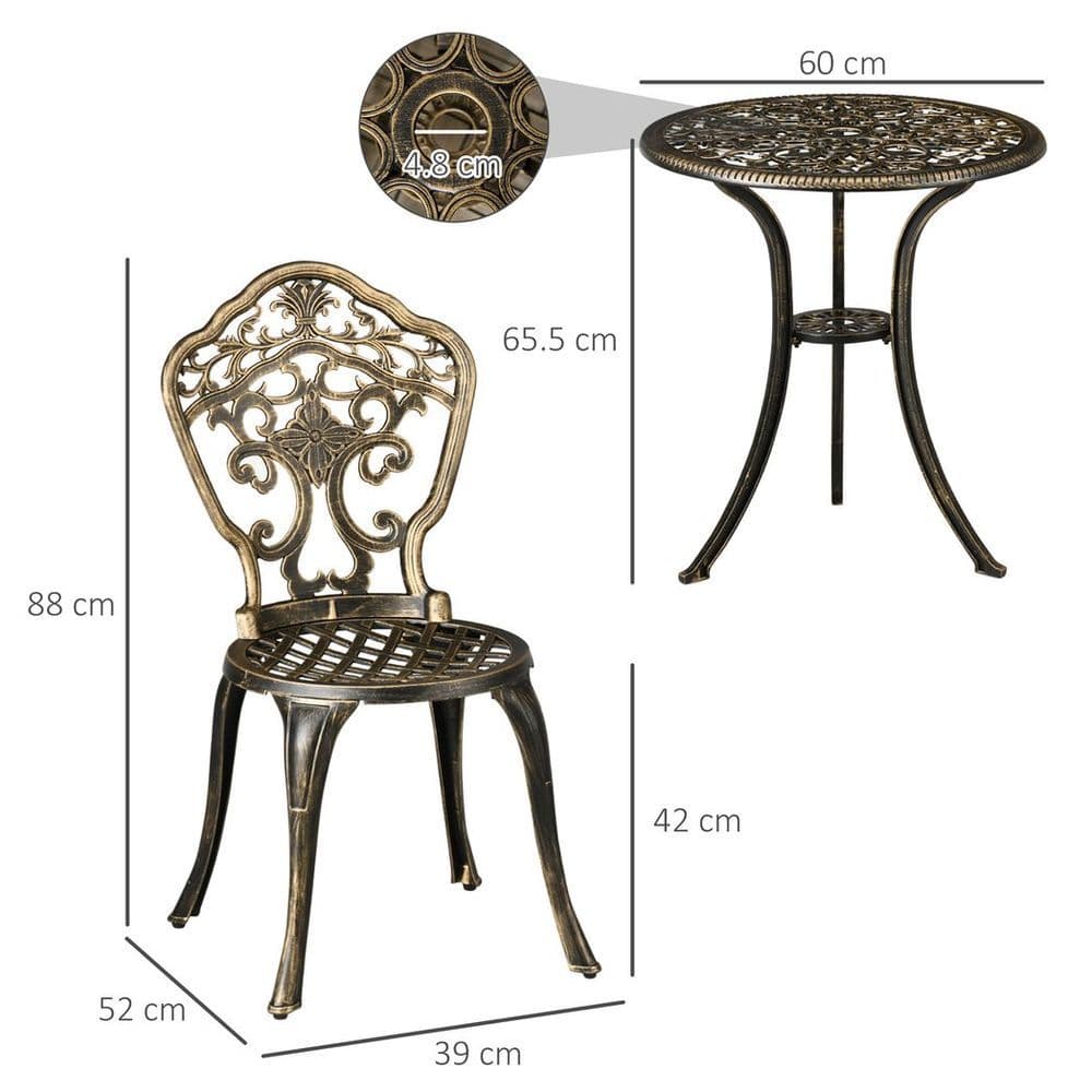 image-3 Piece Cast Aluminium Garden Bistro Set with Parasol Hole for Balcony, Patio