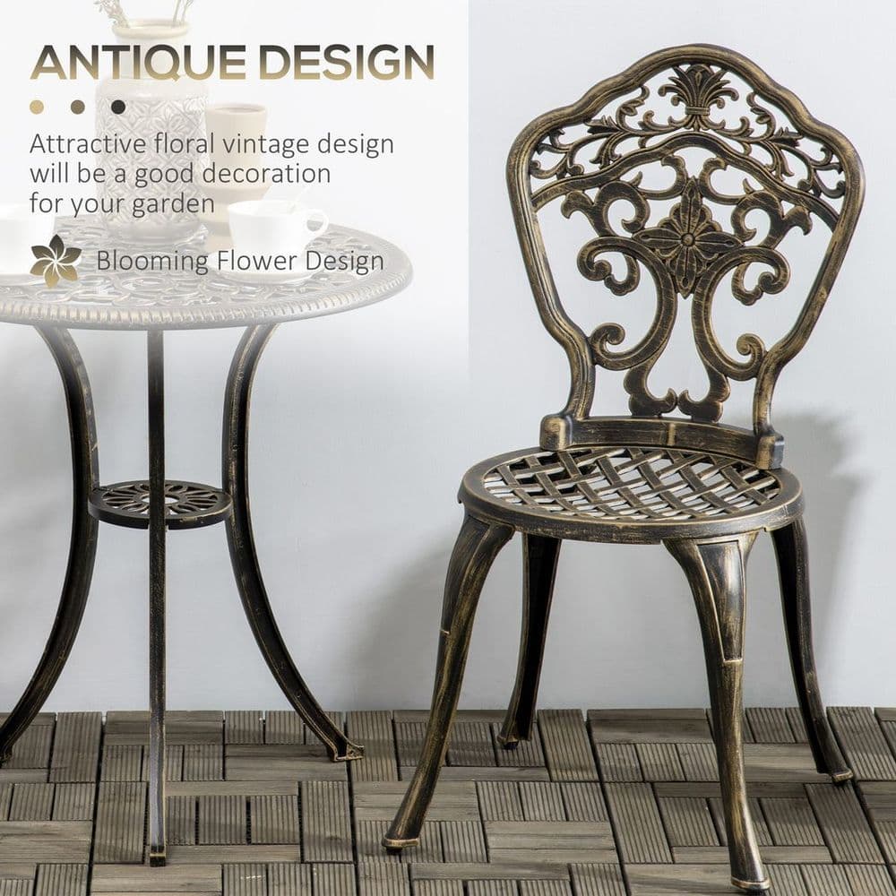 image-3 Piece Cast Aluminium Garden Bistro Set with Parasol Hole for Balcony, Patio
