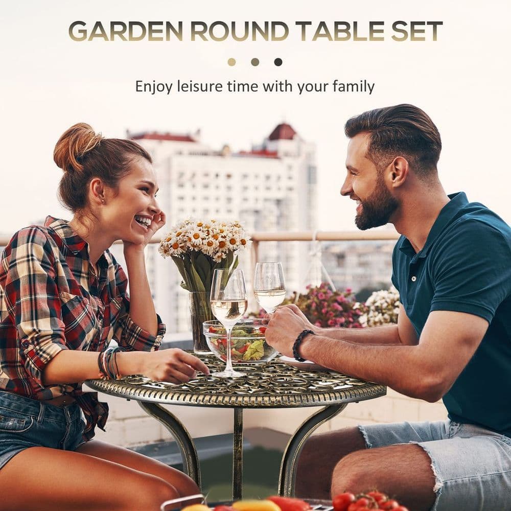 image-3 Piece Cast Aluminium Garden Bistro Set with Parasol Hole for Balcony, Patio
