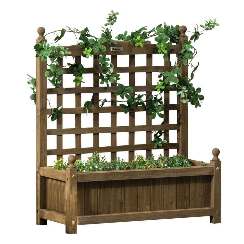 image-Garden Planters with Trellis for Climbing Vines Indoor Outdoor Brown