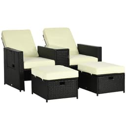 image-5-level Adjustable Rattan Sun Lounger w/ Storage Tea Table & Footstools, Balck
