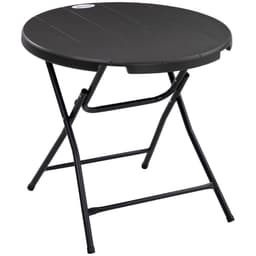 image-Foldable Garden Table for 4, Round Outdoor Dining Table with Steel Frame