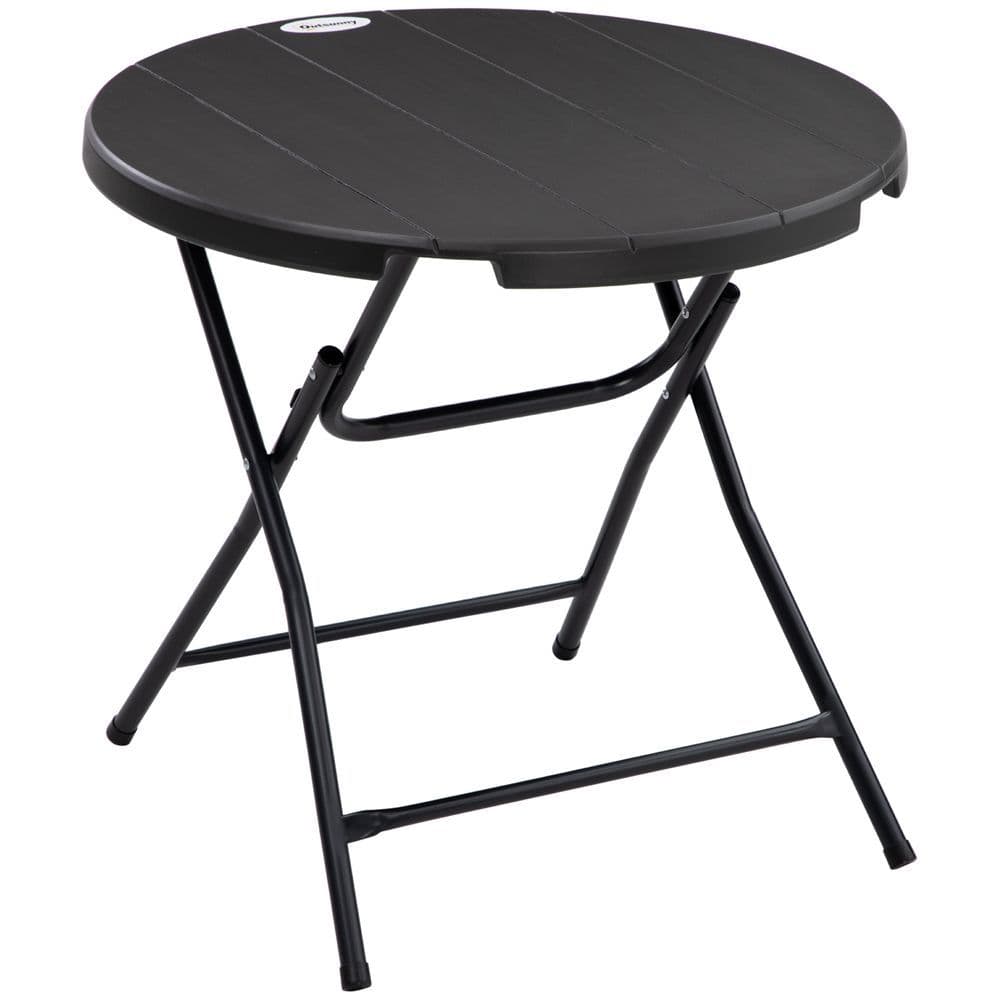 image-Foldable Garden Table for 4, Round Outdoor Dining Table with Steel Frame
