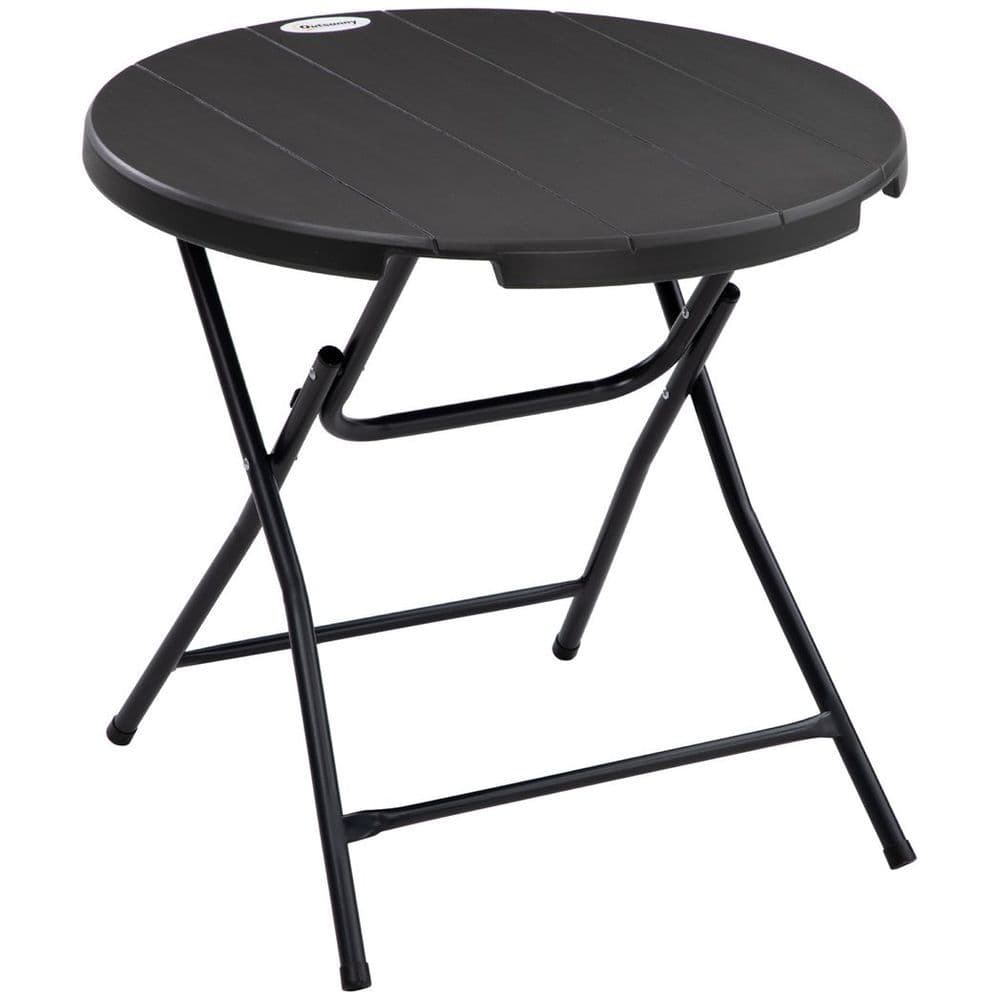 image-Foldable Garden Table for 4, Round Outdoor Dining Table with Steel Frame