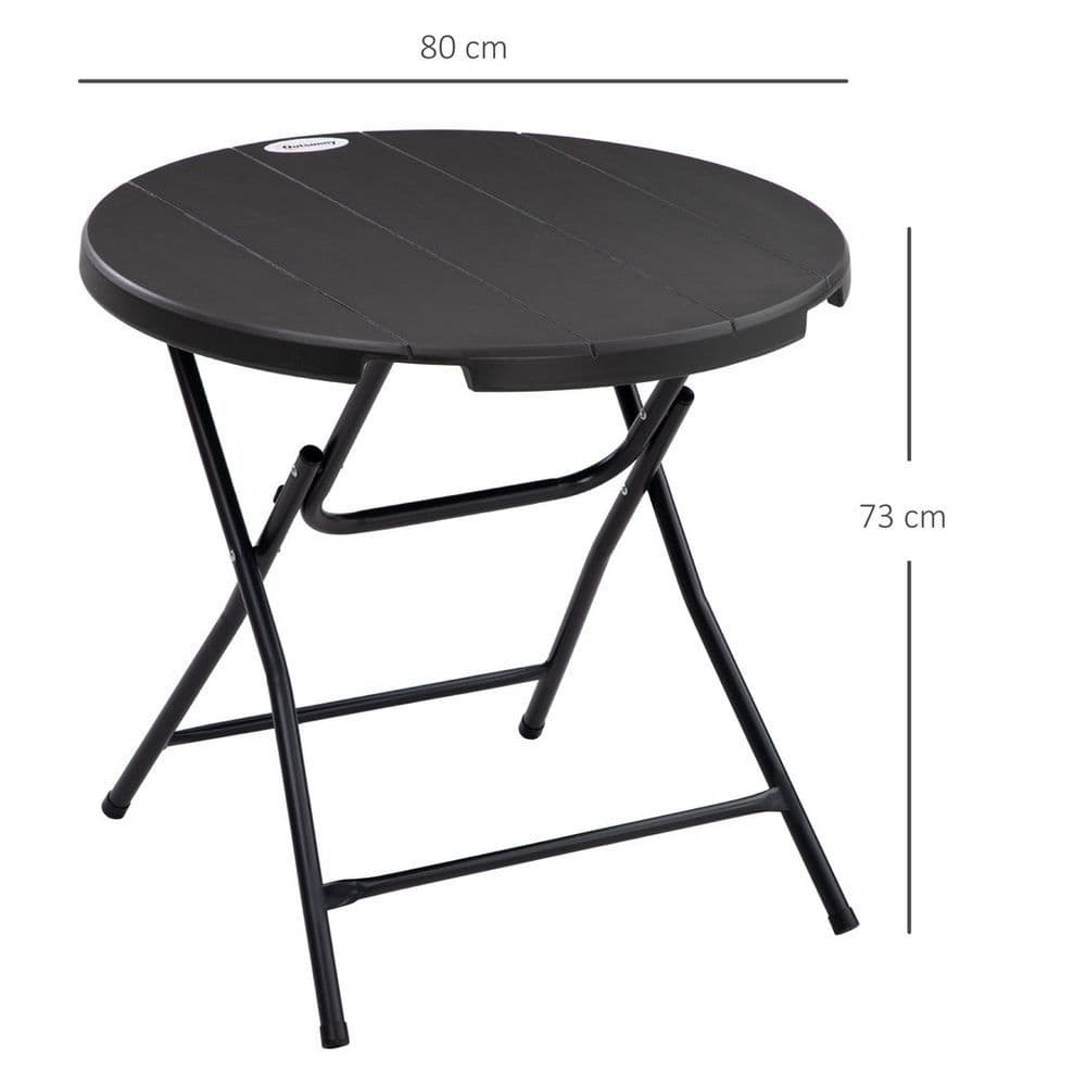 image-Foldable Garden Table for 4, Round Outdoor Dining Table with Steel Frame