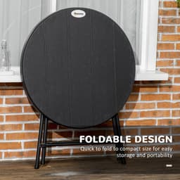 image-Foldable Garden Table for 4, Round Outdoor Dining Table with Steel Frame