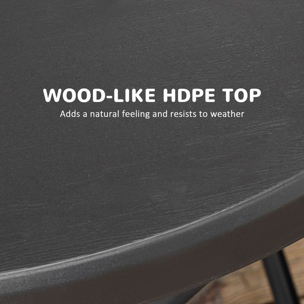 image-Foldable Garden Table for 4, Round Outdoor Dining Table with Steel Frame