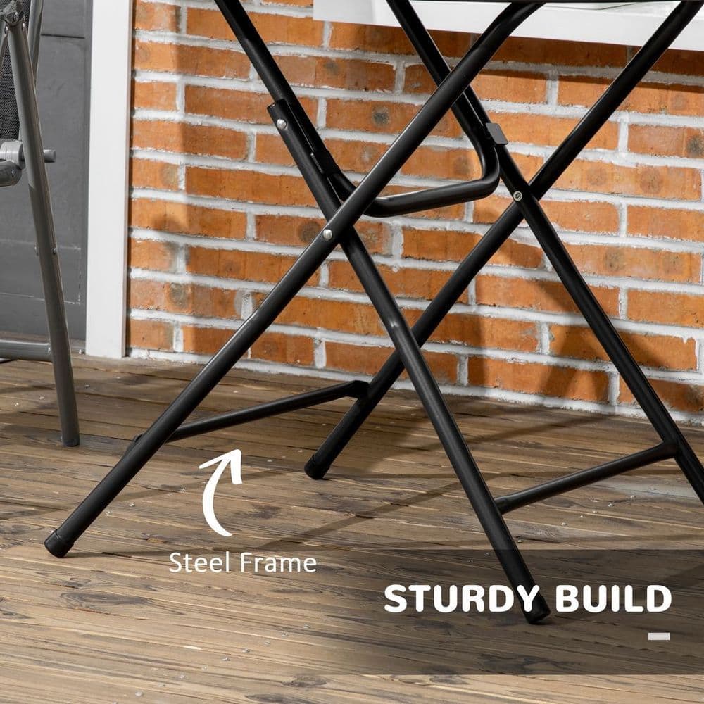 image-Foldable Garden Table for 4, Round Outdoor Dining Table with Steel Frame