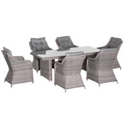 image-7 PCS Patio PE Rattan Wicker Dining Table Set Furniture w/ Tempered Glass