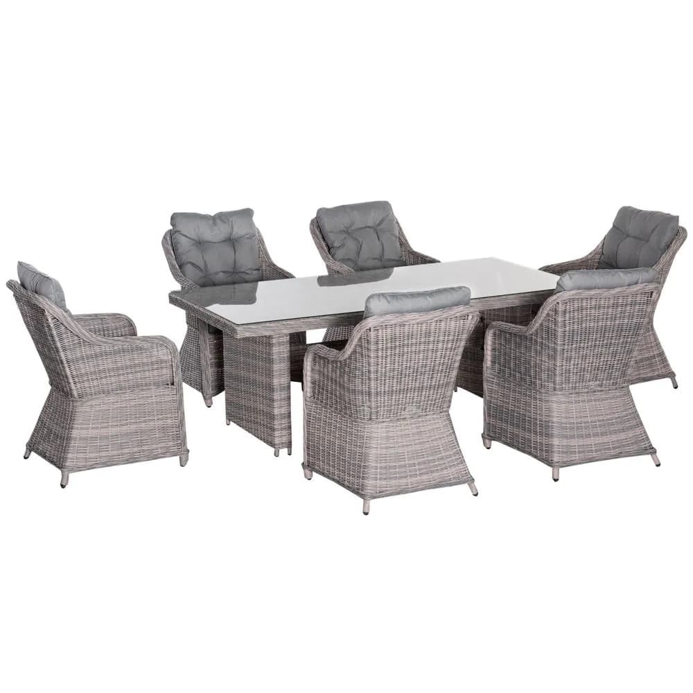 image-7 PCS Patio PE Rattan Wicker Dining Table Set Furniture w/ Tempered Glass