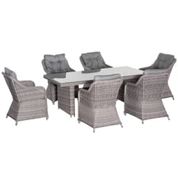 image-7 PCS Patio PE Rattan Wicker Dining Table Set Furniture w/ Tempered Glass