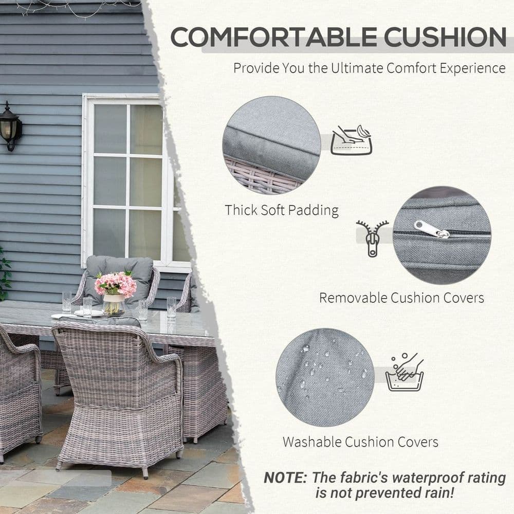 image-7 PCS Patio PE Rattan Wicker Dining Table Set Furniture w/ Tempered Glass