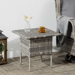 image-PE Rattan Outdoor Coffee Table, Rattan Side Table for Patio, Garden, Mixed Grey