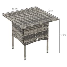 image-PE Rattan Outdoor Coffee Table, Rattan Side Table for Patio, Garden, Mixed Grey
