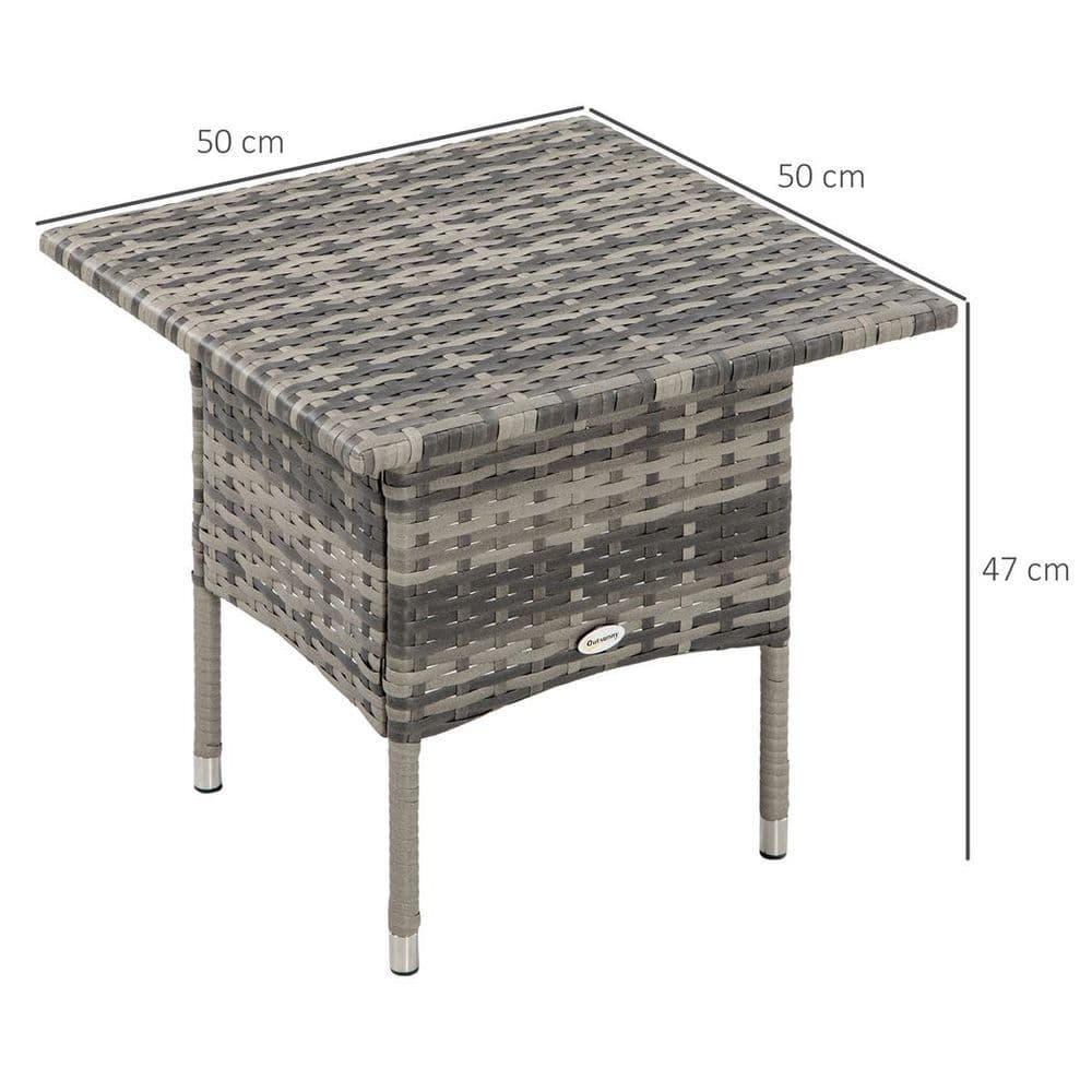 image-PE Rattan Outdoor Coffee Table, Rattan Side Table for Patio, Garden, Mixed Grey