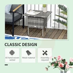 image-PE Rattan Outdoor Coffee Table, Rattan Side Table for Patio, Garden, Mixed Grey