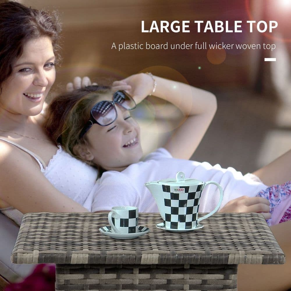 image-PE Rattan Outdoor Coffee Table, Rattan Side Table for Patio, Garden, Mixed Grey