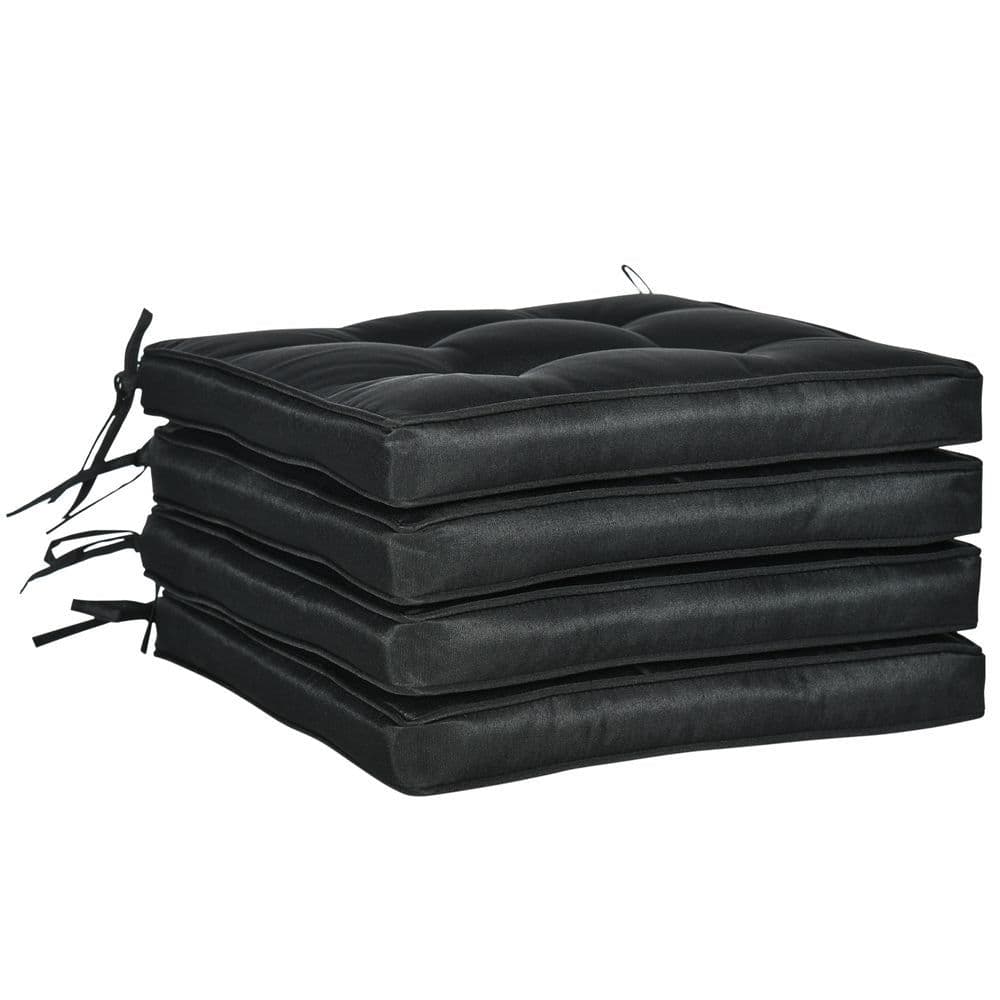 image-40 x 40cm Garden Seat Cushion with Ties Replacement Dining Chair Seat Pad, Black