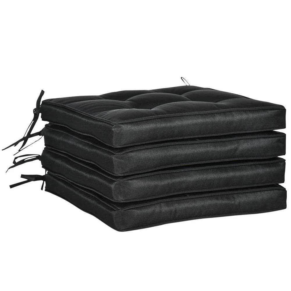 image-40 x 40cm Garden Seat Cushion with Ties Replacement Dining Chair Seat Pad, Black
