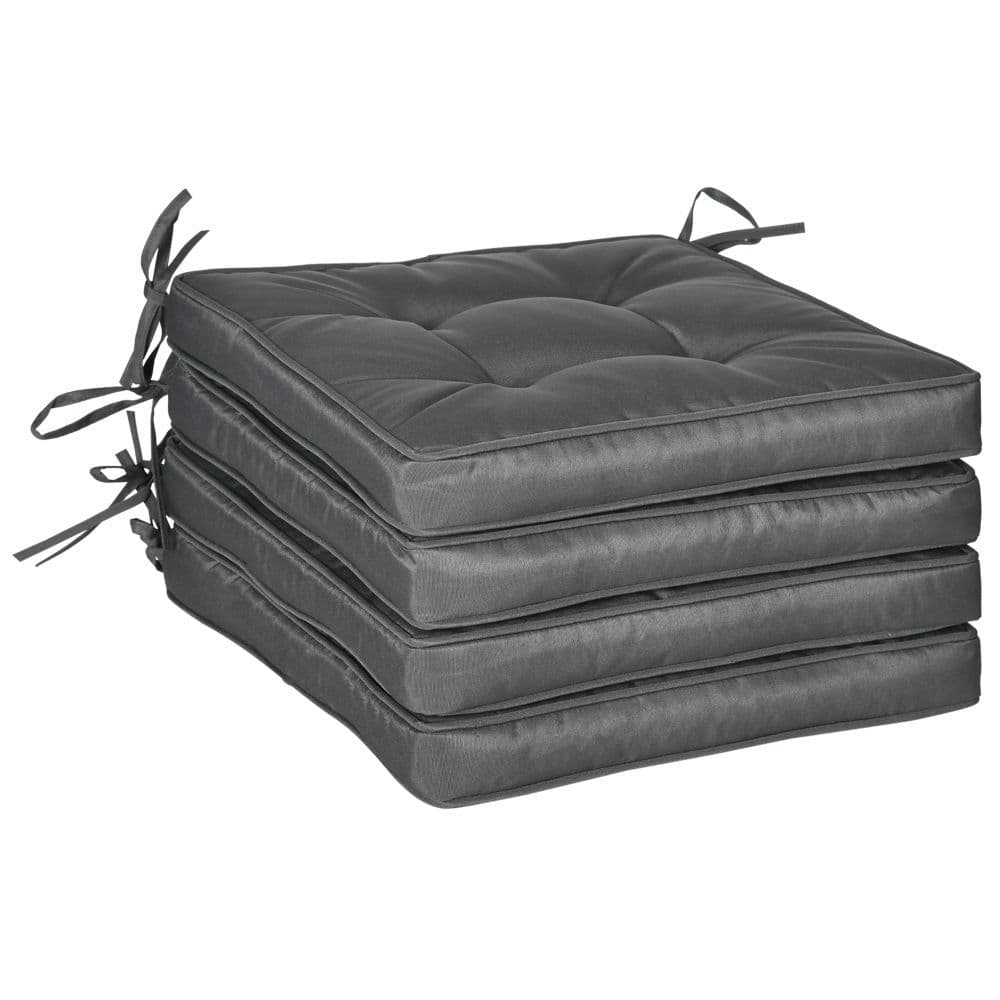 image-40 x 40cm Garden Seat Cushion with Ties Replacement Dining Chair Seat Pad, Grey