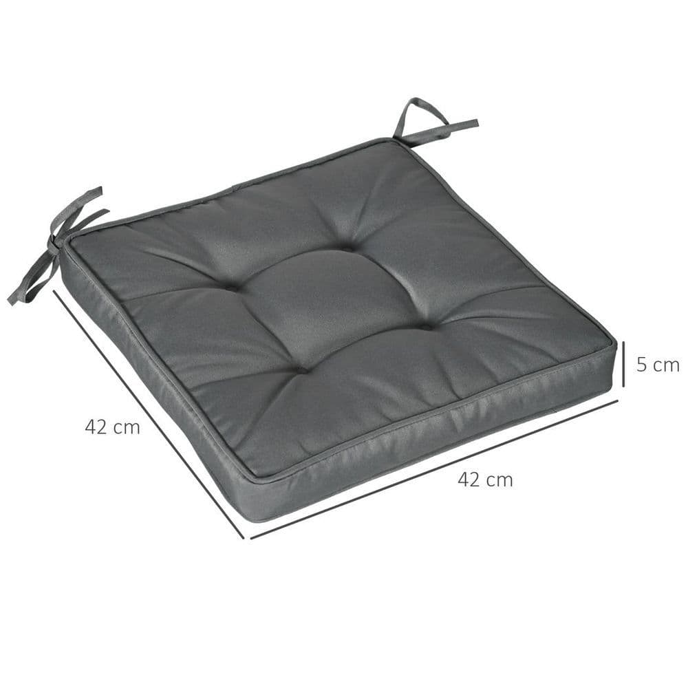image-40 x 40cm Garden Seat Cushion with Ties Replacement Dining Chair Seat Pad, Grey