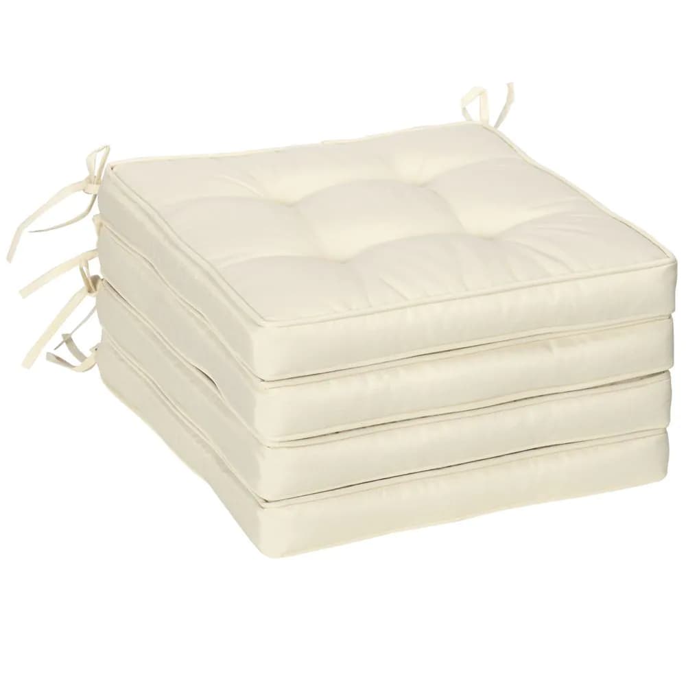 image-40 x 40cm Garden Seat Cushion with Ties Replacement Dining Chair Seat Pad, Cream