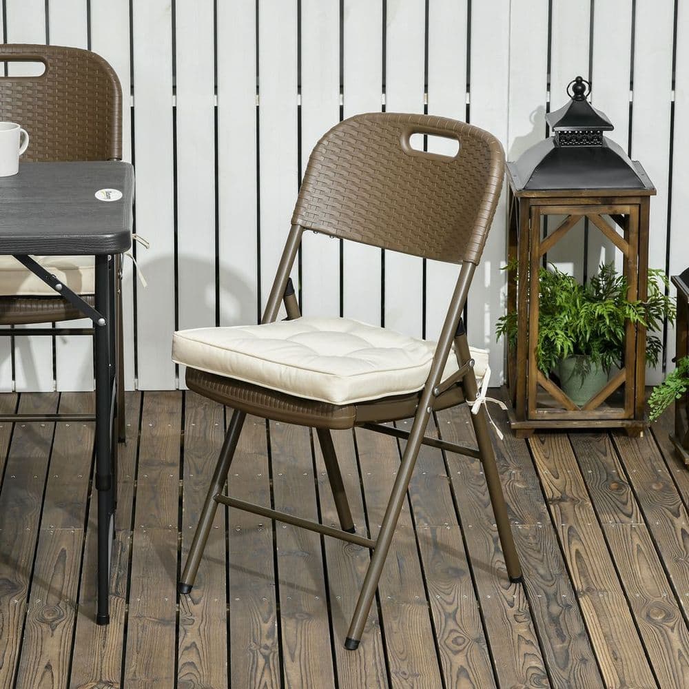 image-40 x 40cm Garden Seat Cushion with Ties Replacement Dining Chair Seat Pad, Cream