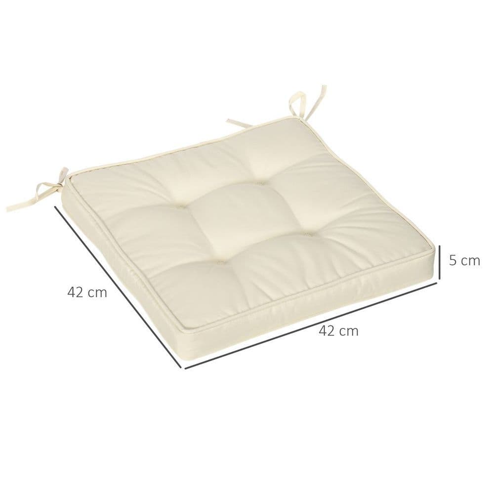 image-40 x 40cm Garden Seat Cushion with Ties Replacement Dining Chair Seat Pad, Cream