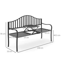 image-Outdoor Metal Frame 2 Seater Bench Patio Park Garden Seating Chair w/ Table