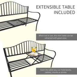 image-Outdoor Metal Frame 2 Seater Bench Patio Park Garden Seating Chair w/ Table