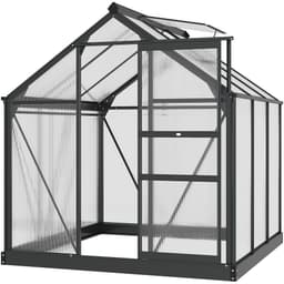 image-Polycarbonate Walk-In Garden Greenhouse Aluminium Frame w/ Slide Door 6 x 6ft