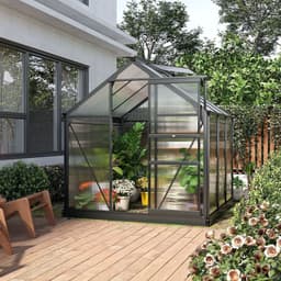 image-Polycarbonate Walk-In Garden Greenhouse Aluminium Frame w/ Slide Door 6 x 6ft